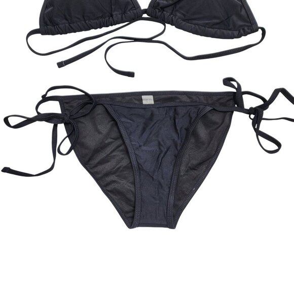 Black Bikini Set With Adjustable Swimsuit Triangle Top Tie-Side Bottoms Size M - Picture 3 of 6